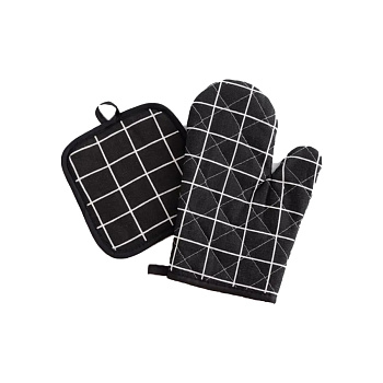 Прихватка+Рукав КЛЕТКА ЧЕРНЫЕ